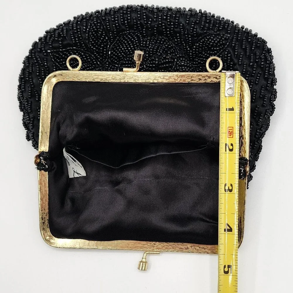 Vintage La Regale Women's Beaded Black Cocktail Party Clutch No Shoulder Chain
